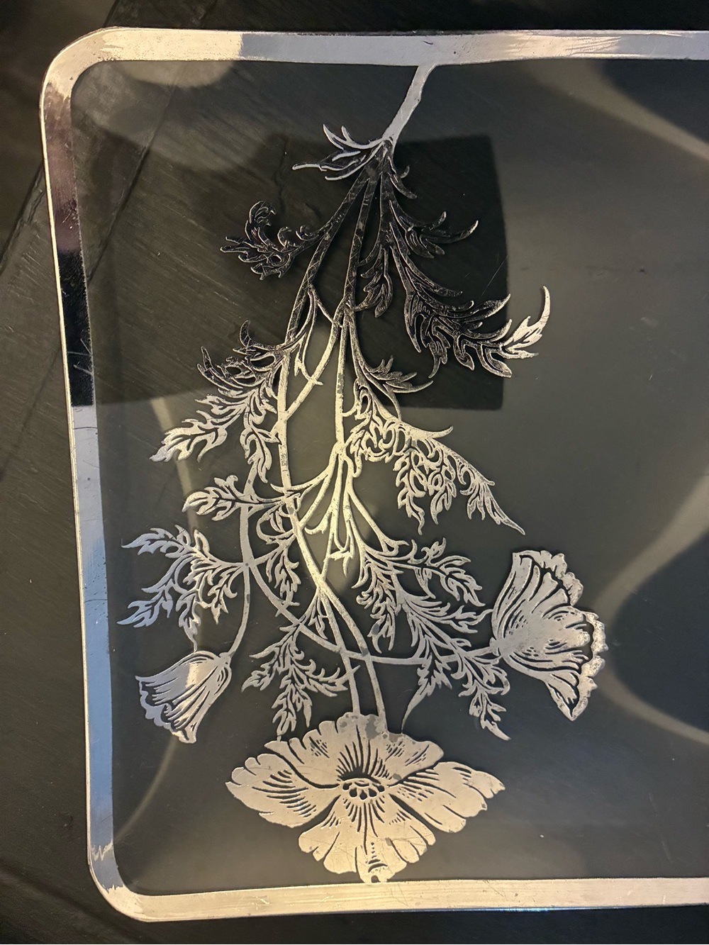 Vintage Silver City Poppy Floral Glass Vanity Tray| Cottagecore Grandmillennial - Picture 6 of 9